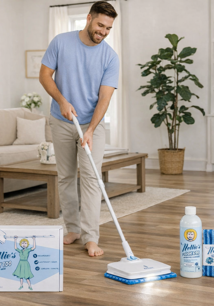 Cleaning with Nellie's in bright living room